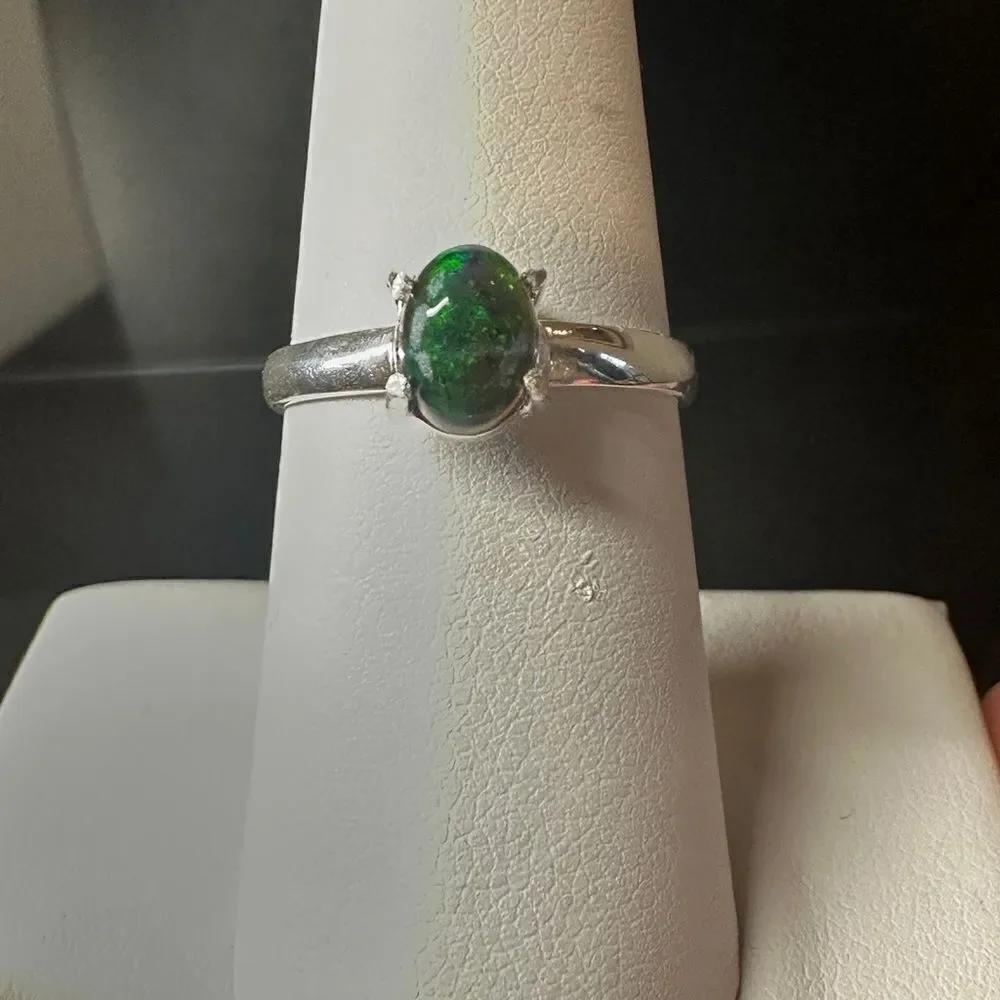 5x7mm‎ cabochon opal solitaire in sterling silver!